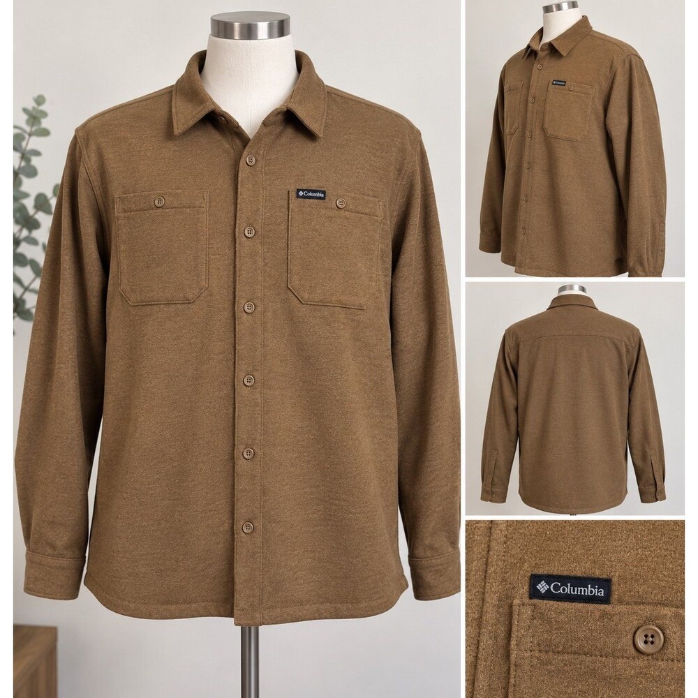 Columbia Men’s XXL Brown Textured Button-Up Shirt Jacket 2XL Outdoor